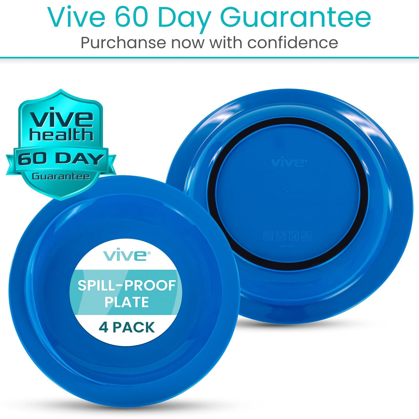 Vive Spill-Proof Scoop Plate, 9" (2 Pack) - Dish with Wall for Disabled, Handicapped, Elderly Adults with Special Needs from Parkinsons, Dementia, Stroke, Tremors with - Non Skid Padded Bottom