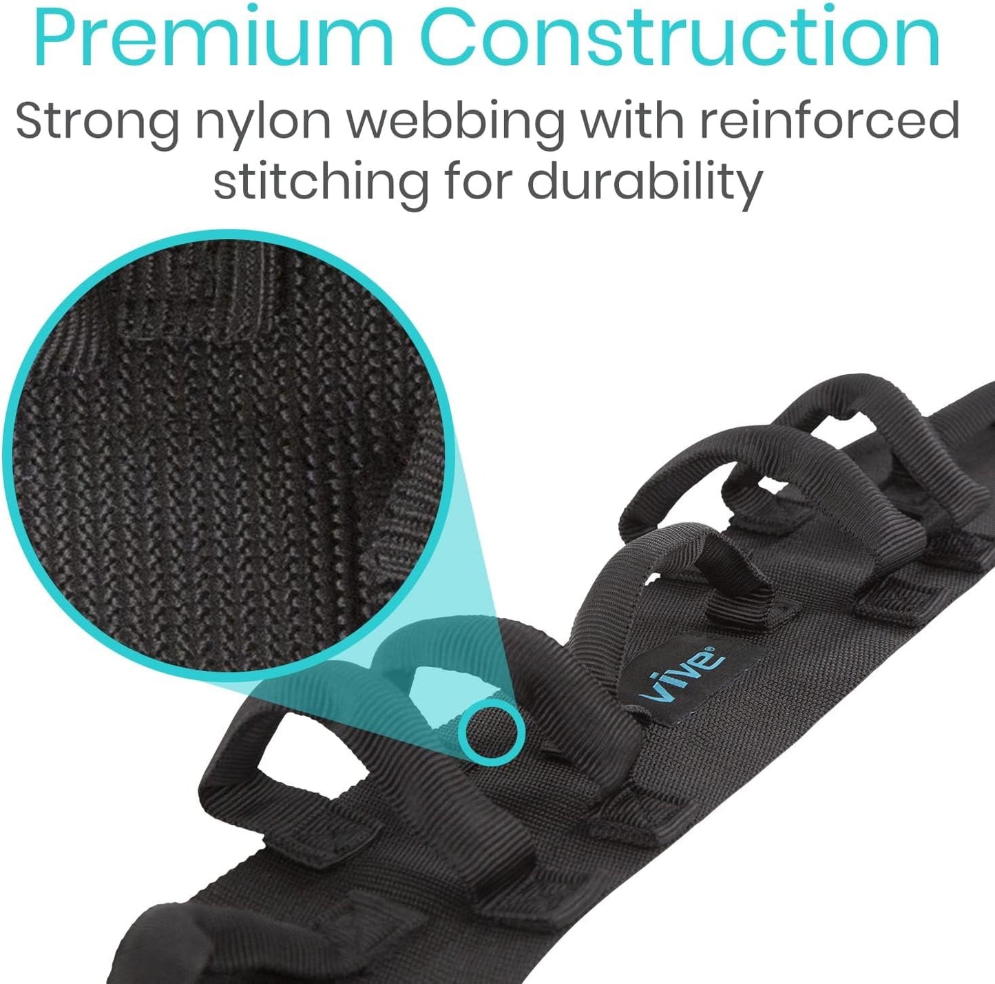 Vive Gait Belt (300lbs) Transfer Belt with Handles - Medical Nursing Safety Patient Assist - Bariatric, Elderly, Handicap, Physical Therapy - PT Gate Strap Quick Release Metal Buckle, Grabbing Teeth