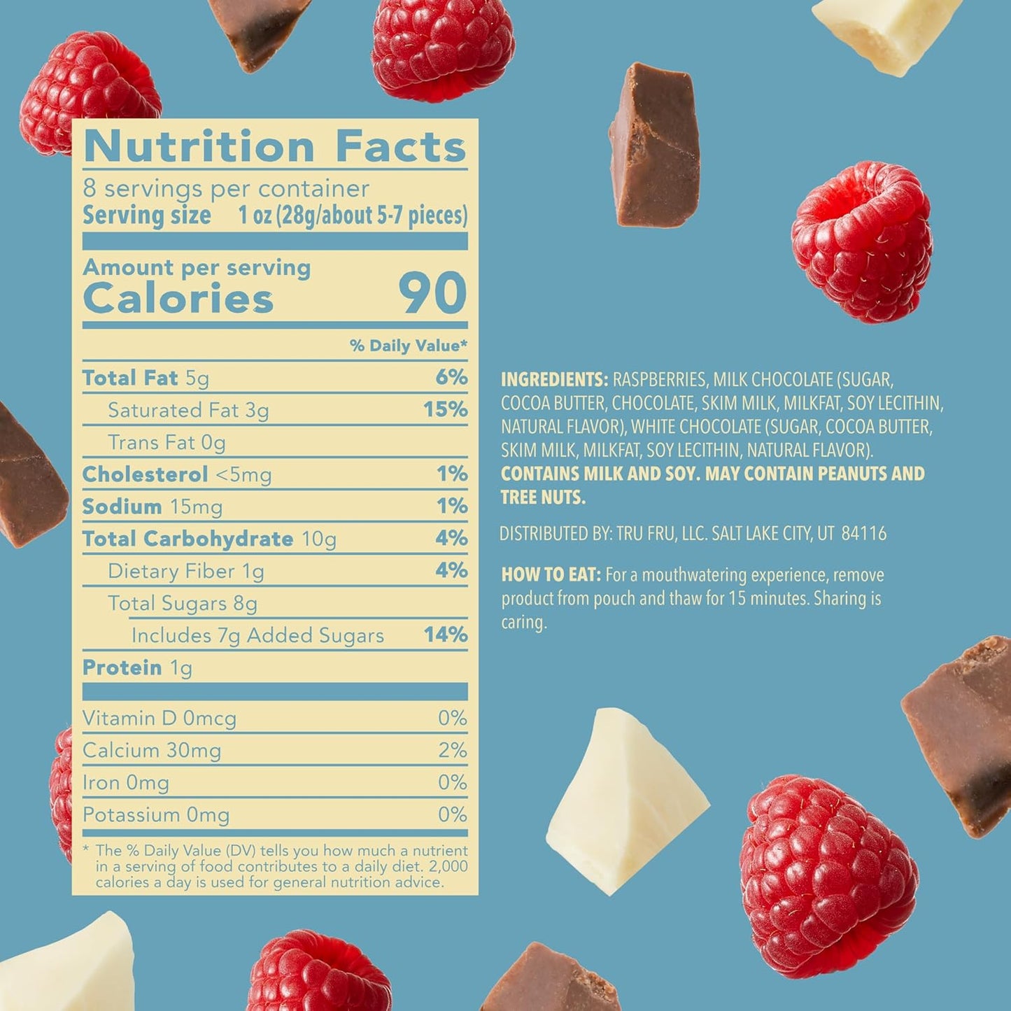 Tru Fru Nature's Raspberries Hyper-Chilled in White & Milk Chocolate, 8 Ounce Bag