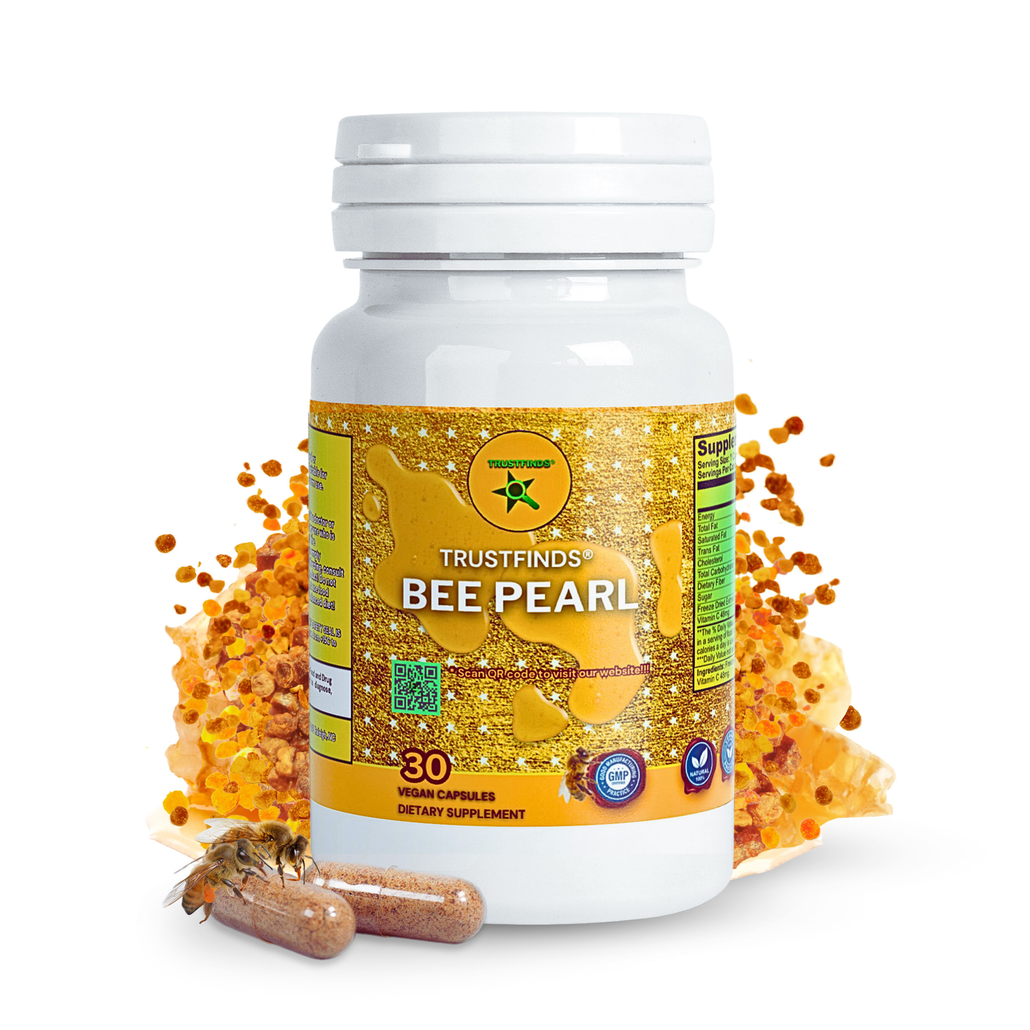 Trustfinds® Bee Pearls - Natural Immunity & Vitality Support, Bee Bread Extract + Vitamin C, Non-GMO Bee Pollen Capsules