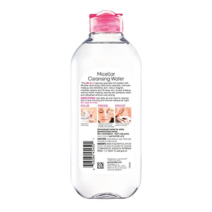 Garnier Micellar Cleansing Water, All-in-1 Makeup Remover and Facial Cleanser, For All Skin Types, 3.4 Fl Oz (100mL), 1 Count (Packaging May Vary)