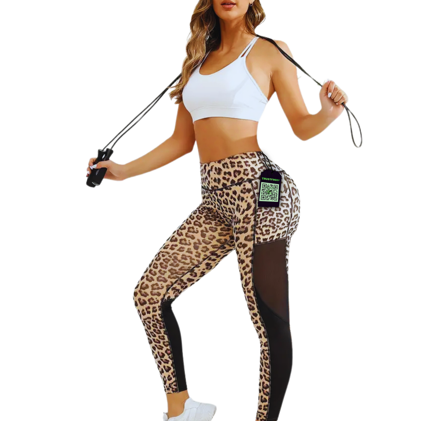 Stretchy Tummy Control Yoga Leggings - Women's High-Waist Leopard Print Pants with Pockets - Workout & Fitness