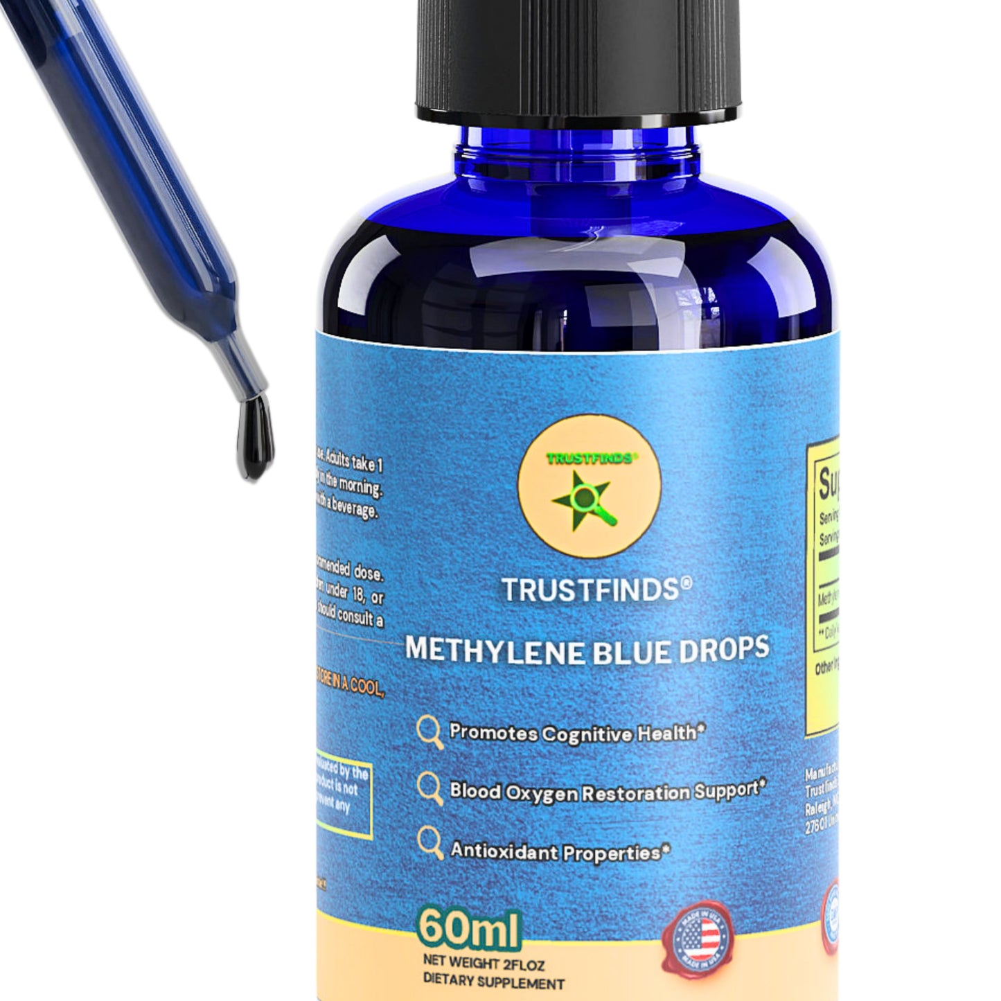 TrustFinds Methylene Blue Drops - Solution for Energy, Focus, Clarity, Cognition & Cellular Support - Alcohol Free, Non GMO, Formaldehyde-Free, Made in USA, 2oz