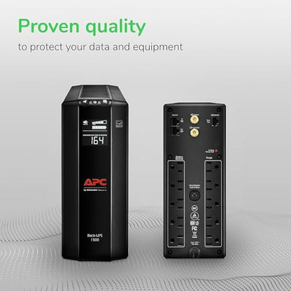 APC UPS 1500VA UPS Battery Backup and Surge Protector, BX1500M Backup Battery Power Supply, AVR, Dataline Protection