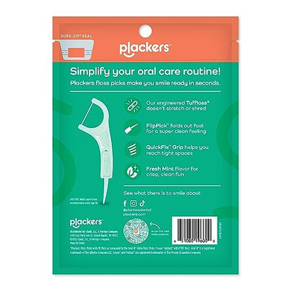 Plackers Micro Line Dental Floss Picks, Fold-Out FlipPick, Tuffloss, Easy Storage with Sure-Zip Seal, Fresh Mint Flavor, 300 Count
