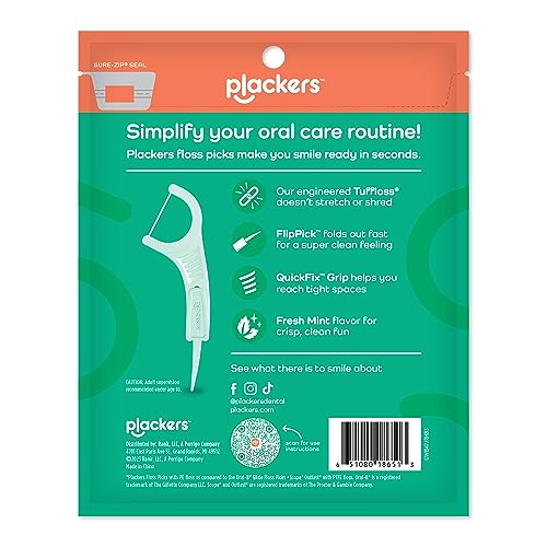 Plackers Micro Line Dental Floss Picks, Fold-Out FlipPick, Tuffloss, Easy Storage with Sure-Zip Seal, Fresh Mint Flavor, 300 Count
