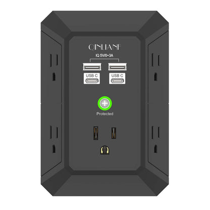 Wall Charger, Surge Protector, QINLIANF 5 Outlet Extender with 4 USB Charging Ports, 3-Sided 1680J Power Strip Multi Plug Adapter Spaced for Home Travel Office