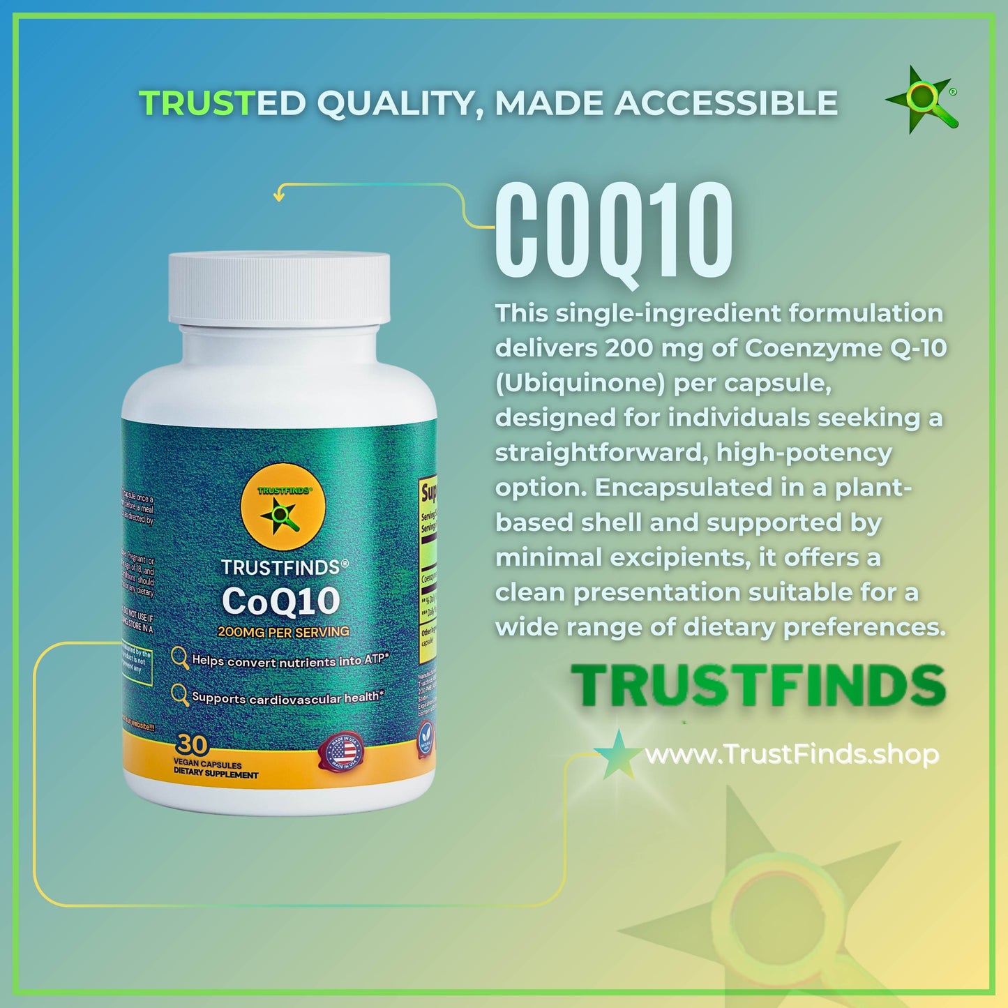 TrustFinds Quick Absorption CoQ10 200mg - Coenzyme Q10 200mg Potent Antioxidant for Heart Energy and Aging Support - High Stability CoQ10 Ubiquinone Capsules - Made in a cGMP US Lab (30 Servings)