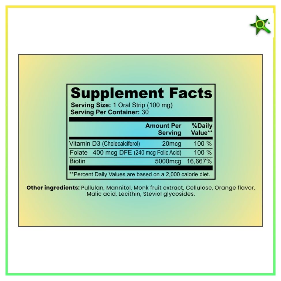 Hair Skin and Nails Supplement Strips- Supports Healthy Hair - Vegan biotin Vitamins for Women & Men Supports Faster Hair Growth, Stronger Nails, Healthy Skin, Extra Strength