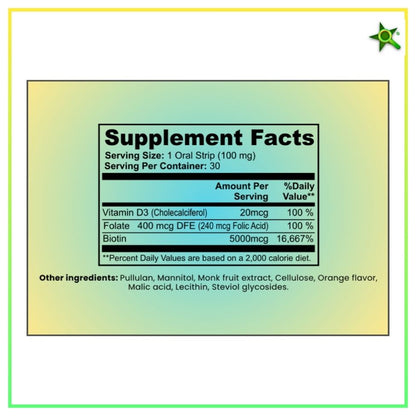 Hair Skin and Nails Supplement Strips- Supports Healthy Hair - Vegan biotin Vitamins for Women & Men Supports Faster Hair Growth, Stronger Nails, Healthy Skin, Extra Strength