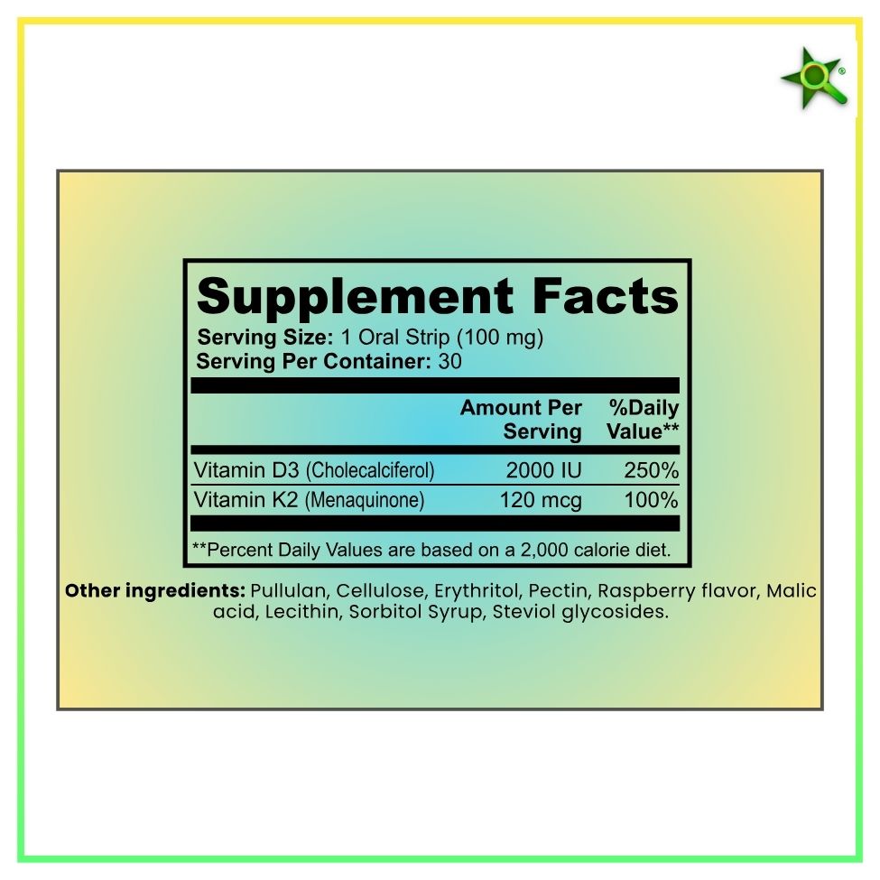 (3 Pack) Long Term Potency Vitamin D3 K2 Supplement 2000 IU - Fast-Absorbing Oral Strips for Bone & Heart Health - Vitamin D K2 Plant-Based Formula - D3K2 - High-Potency Vitamina D3 con K2- Non GMO - Sugar-Free (30 Count)