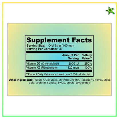 (3 Pack) Long Term Potency Vitamin D3 K2 Supplement 2000 IU - Fast-Absorbing Oral Strips for Bone & Heart Health - Vitamin D K2 Plant-Based Formula - D3K2 - High-Potency Vitamina D3 con K2- Non GMO - Sugar-Free (30 Count)