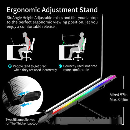 ICE COOREL Gaming Laptop Cooling Pad 15-17.3 Inch, Laptop Fan with 6 RGB Cooling Fans, Laptop Cooling Stand with 6 Height Adjustable, Laptop Cooler with LCD Screen, 2 USB Ports, Phone Stand