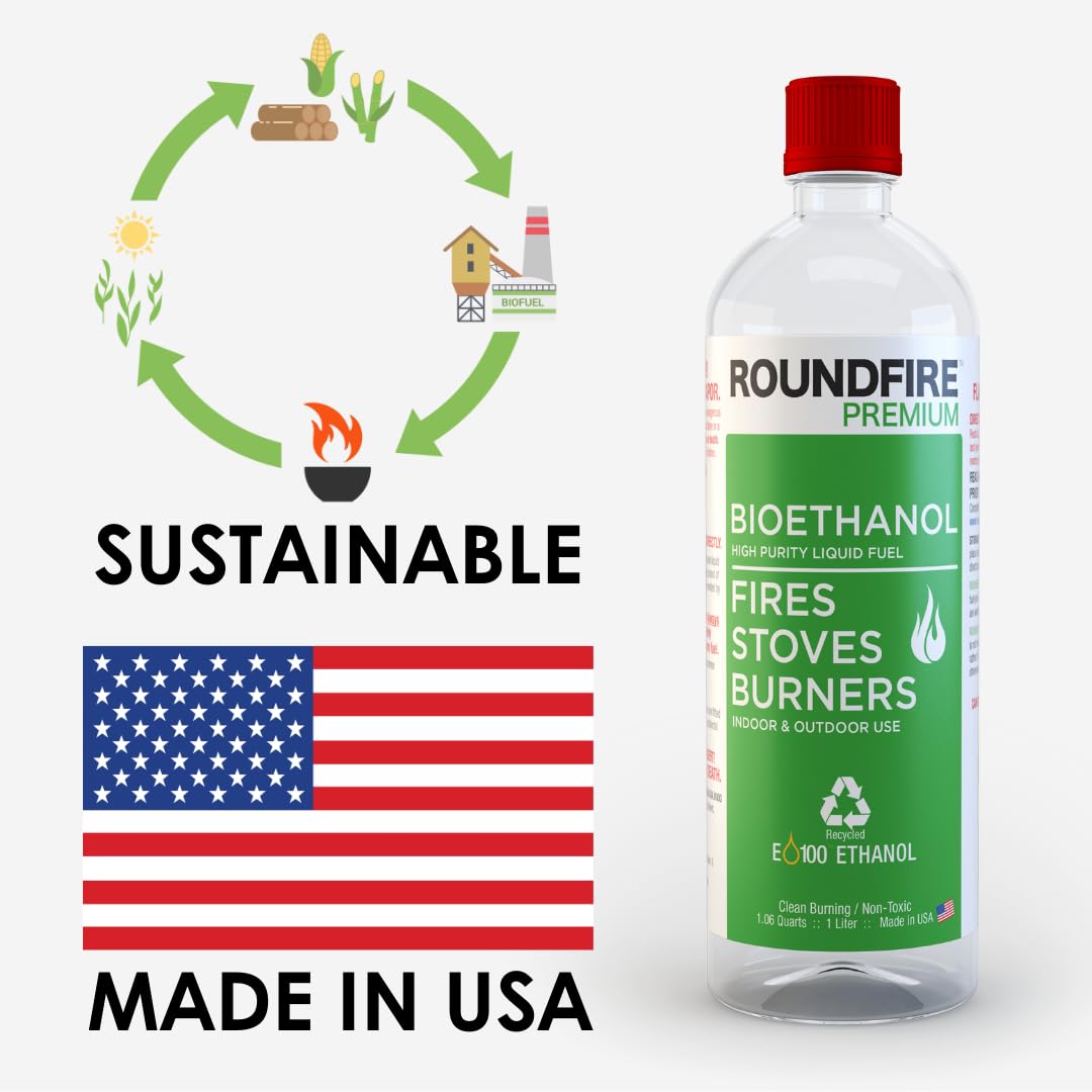 ROUNDFIRE Premium 6 x 1 Liter - Bioethanol Fuel for fireplaces, Stoves and Burners (6 Quart)