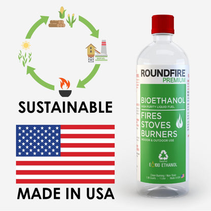 ROUNDFIRE Premium 6 x 1 Liter - Bioethanol Fuel for fireplaces, Stoves and Burners (6 Quart)