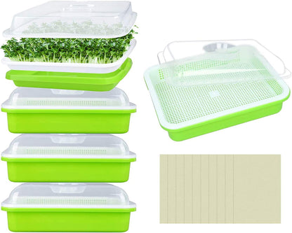 Legigo 8 Pack Seed Sprouter Trays with Lids- Soil-Free Cultivation Germination Tray, BPA Free Micro Greens Growing Trays Seed Sprouting Trays Kit with Germinating Paper for Wheatgrass, Beans and More