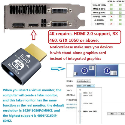 3 Pack HDMI Dummy Plug 4K HDR,Virtual Monitor EDID Emulator, Headless Display Adapter,Supports up to 4k@60Hz,1080@120Hz