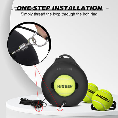 Hikeen Premium Tennis Trainer Rebound with Metal Base,Portable Solo Tennis Trainer Set with 3 Highly Elastic String Balls,Tennis Practice Equipment for Adult Kids and Beginners