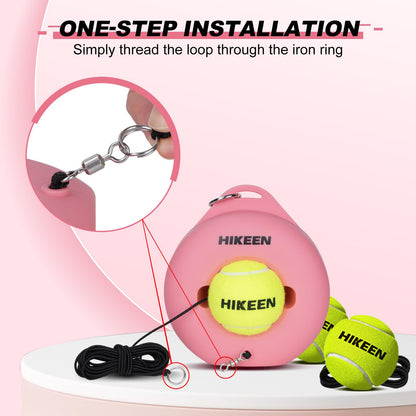 Hikeen Premium Tennis Trainer Rebound with Metal Base,Portable Solo Tennis Trainer Set with 3 Highly Elastic String Balls,Tennis Practice Equipment for Adult Kids and Beginners