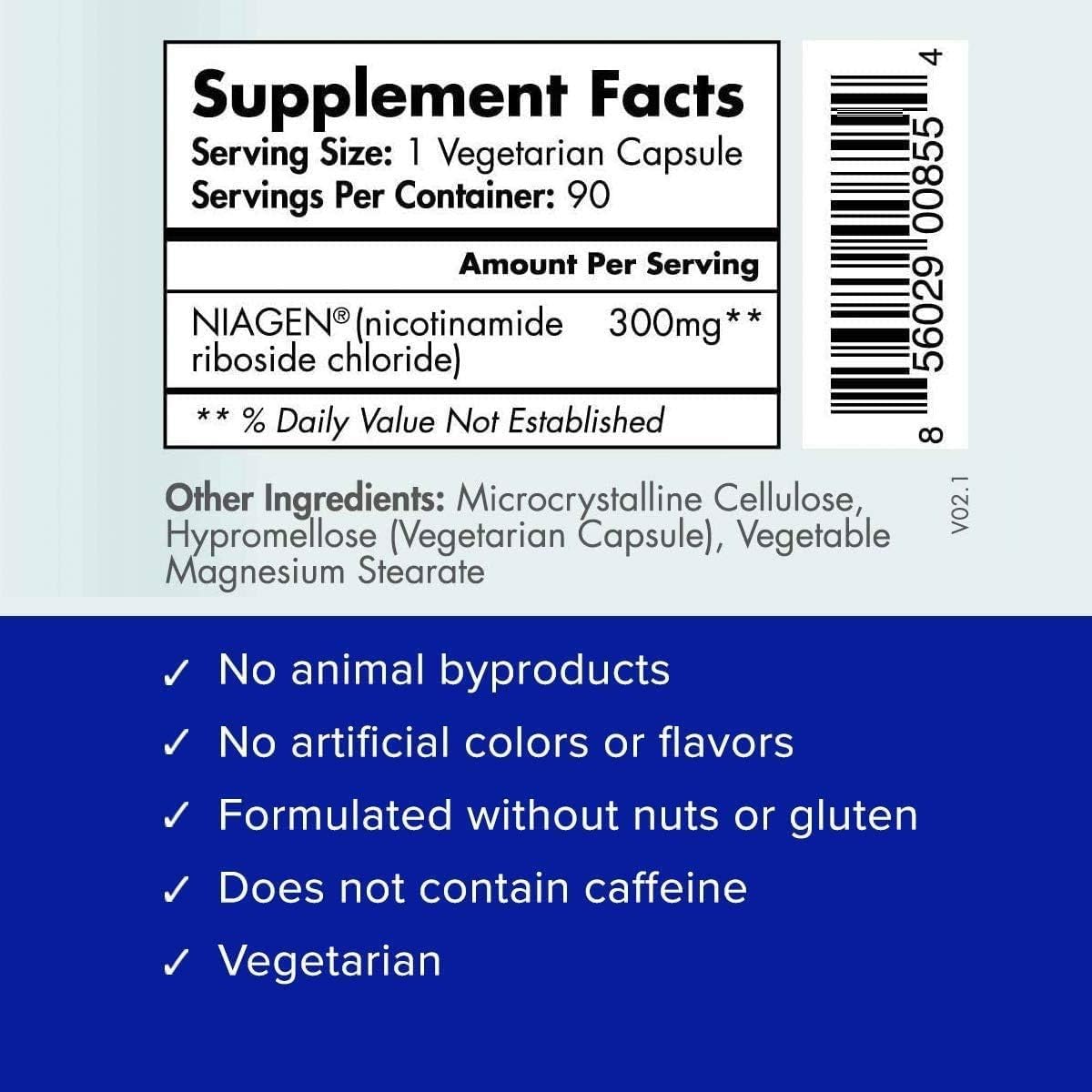 TRU NIAGEN Patented NAD+ Supplement for Anti Aging and Cell Regeneration, 300 mg Niagen, 30 Servings | Supports Cellular Energy, Brain, Muscle | Nicotinamide Riboside (NR) Take 1 Daily | 1 Bottle