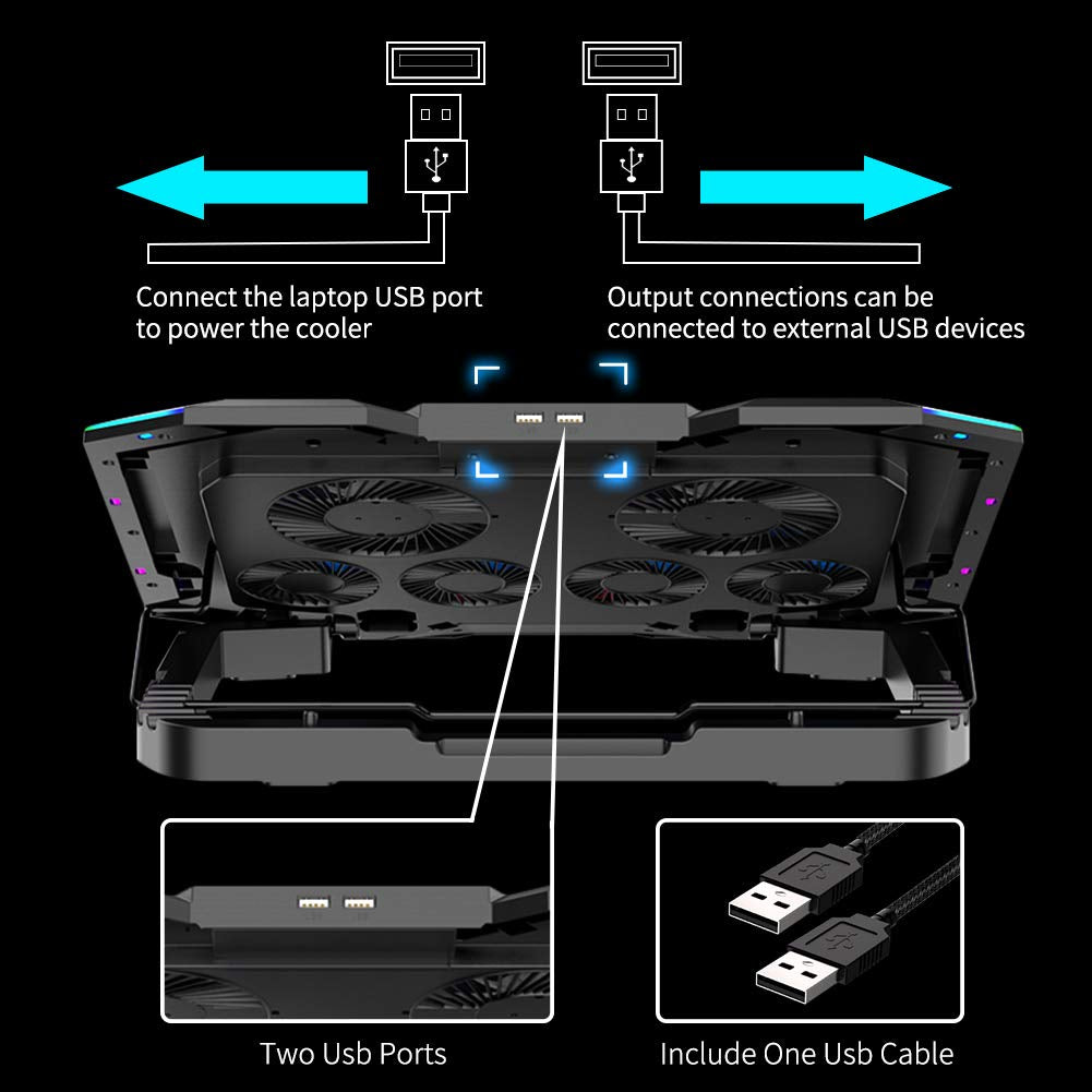 ICE COOREL Gaming Laptop Cooling Pad 15-17.3 Inch, Laptop Fan with 6 RGB Cooling Fans, Laptop Cooling Stand with 6 Height Adjustable, Laptop Cooler with LCD Screen, 2 USB Ports, Phone Stand
