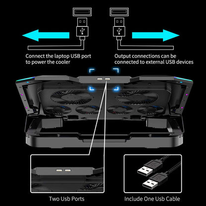 ICE COOREL Gaming Laptop Cooling Pad 15-17.3 Inch, Laptop Fan with 6 RGB Cooling Fans, Laptop Cooling Stand with 6 Height Adjustable, Laptop Cooler with LCD Screen, 2 USB Ports, Phone Stand