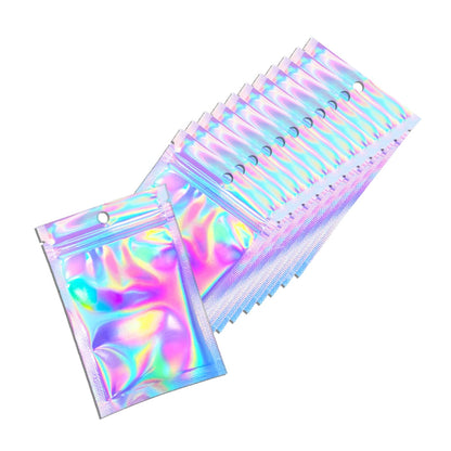 Smell Proof Bags & Resealable Foil Pouch Mylar Sample Bag Great for Party Favor Food Storage (Holographic Color) (50pcs-6x9 inch)