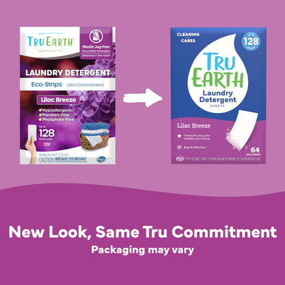 Tru Earth Compact Dry Laundry Detergent - Up to 128 Loads (64 Sheets) - Paraben-Free - Original Eco-Strip Liquidless Detergent, Travel - Fresh Linen | Packaging May Vary
