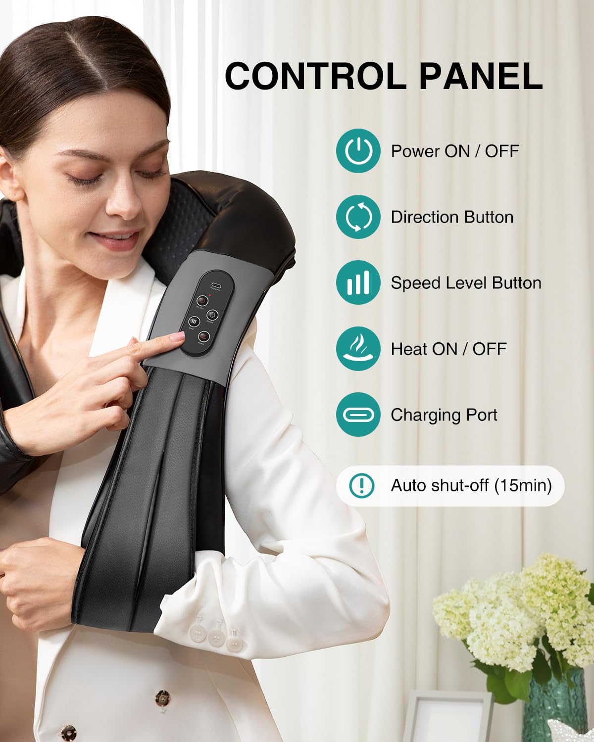 Nekteck Shiatsu Neck Massager for Pain Relief Deep Tissue with Heat, 3D Kneading Massage Pillow Back Shoulder Massagerfor Body Muscle, Plug-in Use for Home Office Car, Gifts for Mom Dad Him Her