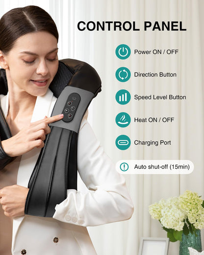 Nekteck Shiatsu Neck Massager for Pain Relief Deep Tissue with Heat, 3D Kneading Massage Pillow Back Shoulder Massagerfor Body Muscle, Plug-in Use for Home Office Car, Gifts for Mom Dad Him Her