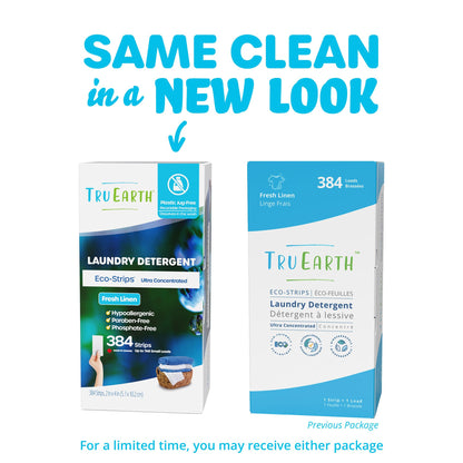 Tru Earth Compact Dry Laundry Detergent - Up to 128 Loads (64 Sheets) - Paraben-Free - Original Eco-Strip Liquidless Detergent, Travel - Fresh Linen | Packaging May Vary