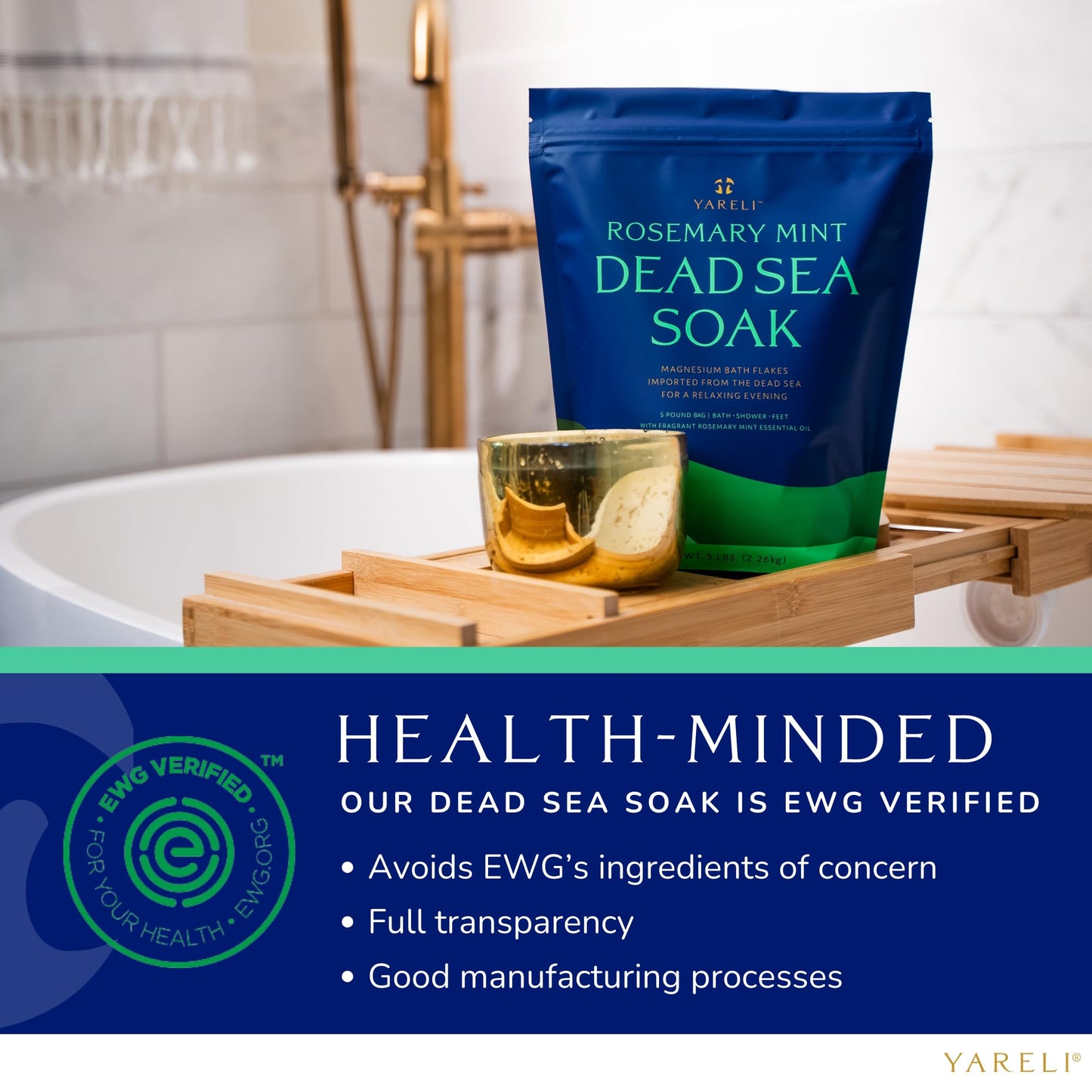 Dead Sea Bath & Foot Soak, Eucalyptus Magnesium Bath Salt Flakes, Alternative to Epsom Salt, 5lbs with Over 250,000mg of Elemental Magnesium Per Bag