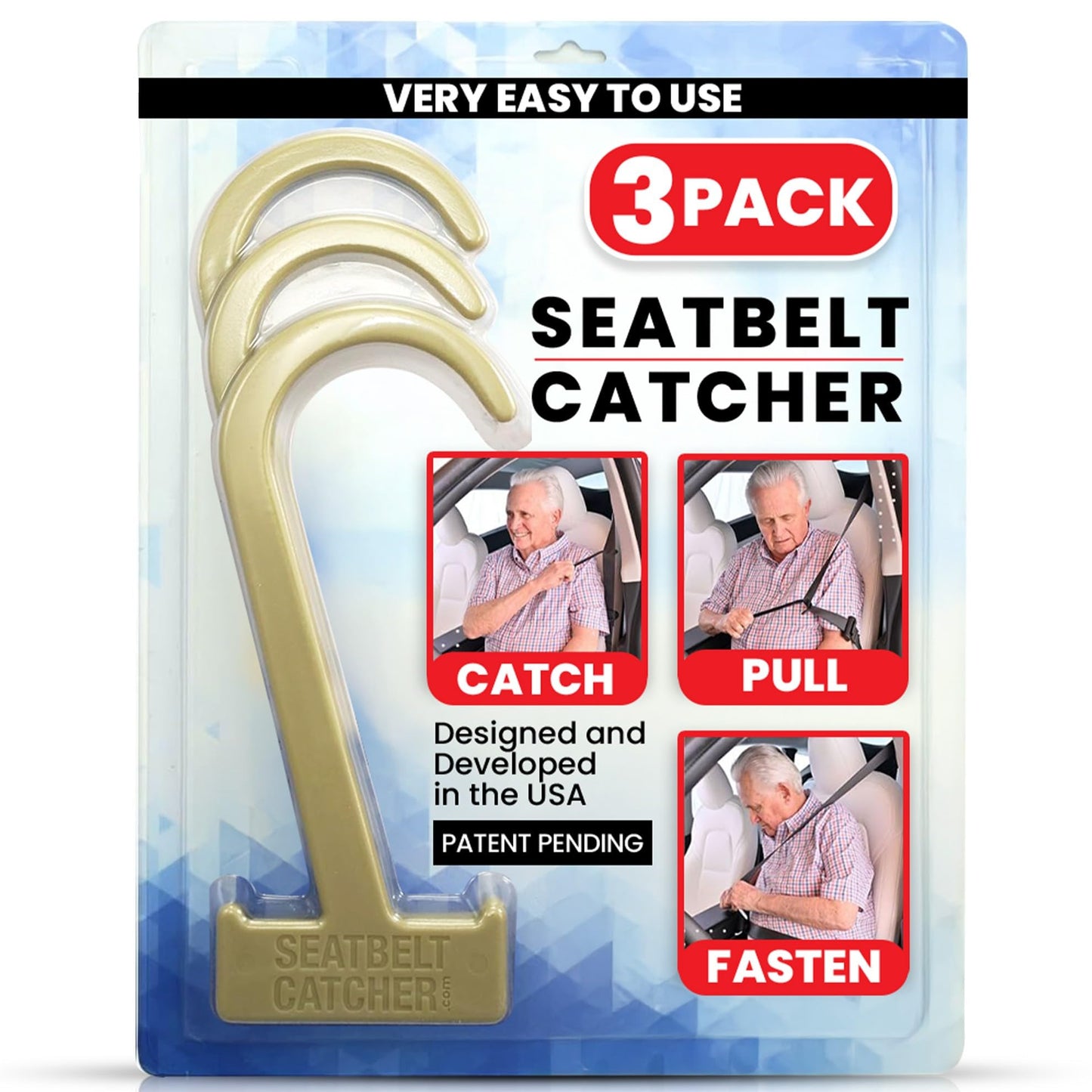 Seatbelt Catcher Seat Belt Aid Grabber - for Elderly & Disabled, Seatbelt Reacher Tool for Seniors with Back, Shoulder, or Elbow Injury, Easy Reach Mobility & Daily Living Aid, 2 Pack, Black