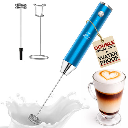 Zulay Kitchen Powerful Milk Frother Wand With 2 Duracell Batteries - Ultra Fast Handheld Drink Mixer - Electric Whisk Foam Maker for Coffee, Lattes, Cappuccino, Matcha, Hot Chocolate & Creamer - Black