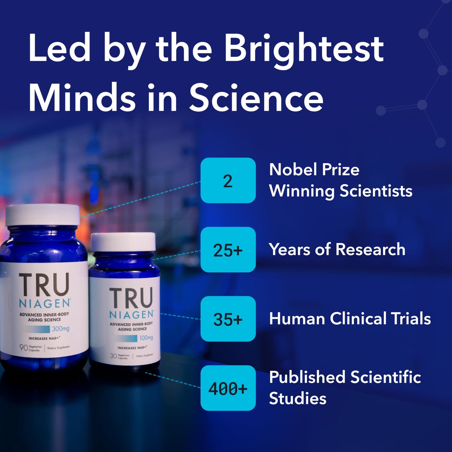 TRU NIAGEN Patented NAD+ Supplement for Anti Aging and Cell Regeneration, 300 mg Niagen, 30 Servings | Supports Cellular Energy, Brain, Muscle | Nicotinamide Riboside (NR) Take 1 Daily | 1 Bottle