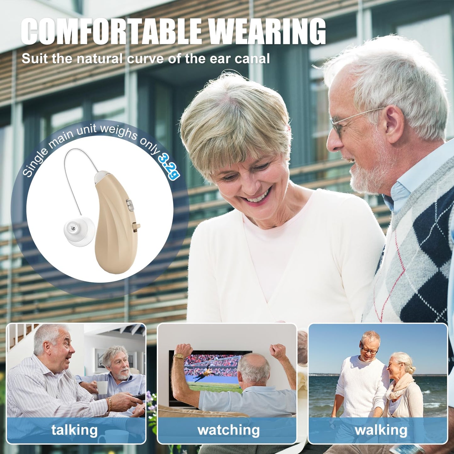 Hearing Aids for Seniors, OTC Hearing Aids for People with Hearing Loss, Sound Quality Restoration, Intelligent Noise Reduction, Standby 80h, One-Button Operation, Comfortable Wearing,Beige