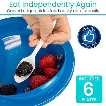 Vive Spill-Proof Scoop Plate, 9" (2 Pack) - Dish with Wall for Disabled, Handicapped, Elderly Adults with Special Needs from Parkinsons, Dementia, Stroke, Tremors with - Non Skid Padded Bottom