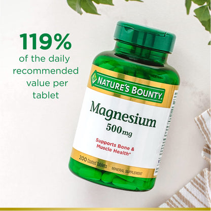 Nature's Bounty Magnesium, Bone and Muscle Health, Whole Body Support, Tablets, 500 Mg, 200 Ct