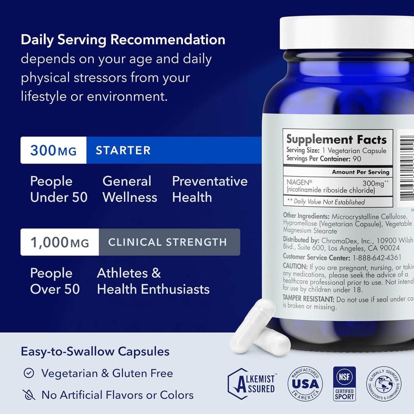 TRU NIAGEN Patented NAD+ Supplement for Anti Aging and Cell Regeneration, 300 mg Niagen, 30 Servings | Supports Cellular Energy, Brain, Muscle | Nicotinamide Riboside (NR) Take 1 Daily | 1 Bottle