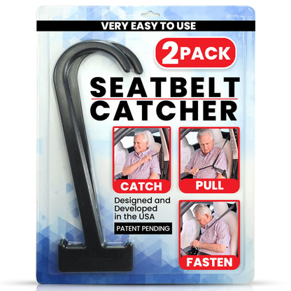 Seatbelt Catcher Seat Belt Aid Grabber - for Elderly & Disabled, Seatbelt Reacher Tool for Seniors with Back, Shoulder, or Elbow Injury, Easy Reach Mobility & Daily Living Aid, 2 Pack, Black