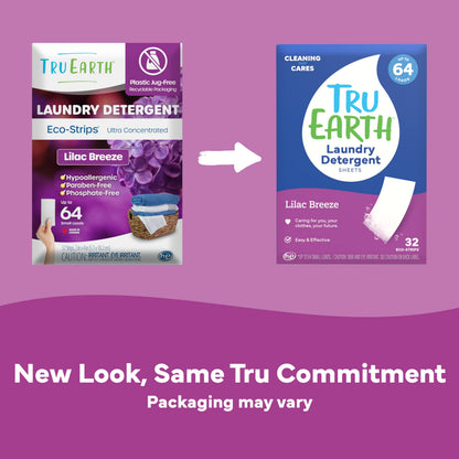Tru Earth Compact Dry Laundry Detergent - Up to 128 Loads (64 Sheets) - Paraben-Free - Original Eco-Strip Liquidless Detergent, Travel - Fresh Linen | Packaging May Vary