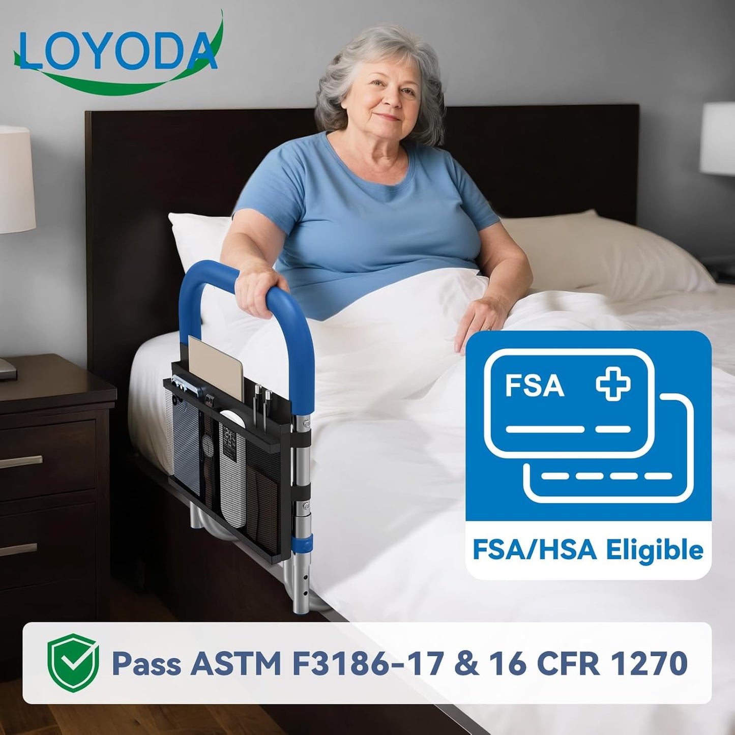 Bed Rails for Elderly Adults Safety, Height Adjustable Bed Assist Rail for Seniors with Storage Organizer and Non-Slip Handle, Bedside Fall Prevent Grab Bar