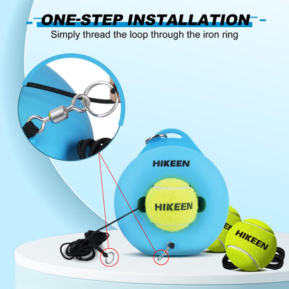 Hikeen Premium Tennis Trainer Rebound with Metal Base,Portable Solo Tennis Trainer Set with 3 Highly Elastic String Balls,Tennis Practice Equipment for Adult Kids and Beginners