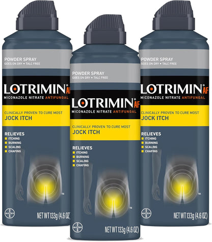 Lotrimin AF Jock Itch Antifungal Powder Spray, Miconazole Nitrate 2% - Treatment of Most Itch, 4.6 Ounces (133 Grams) Spray Can (Pack 3)