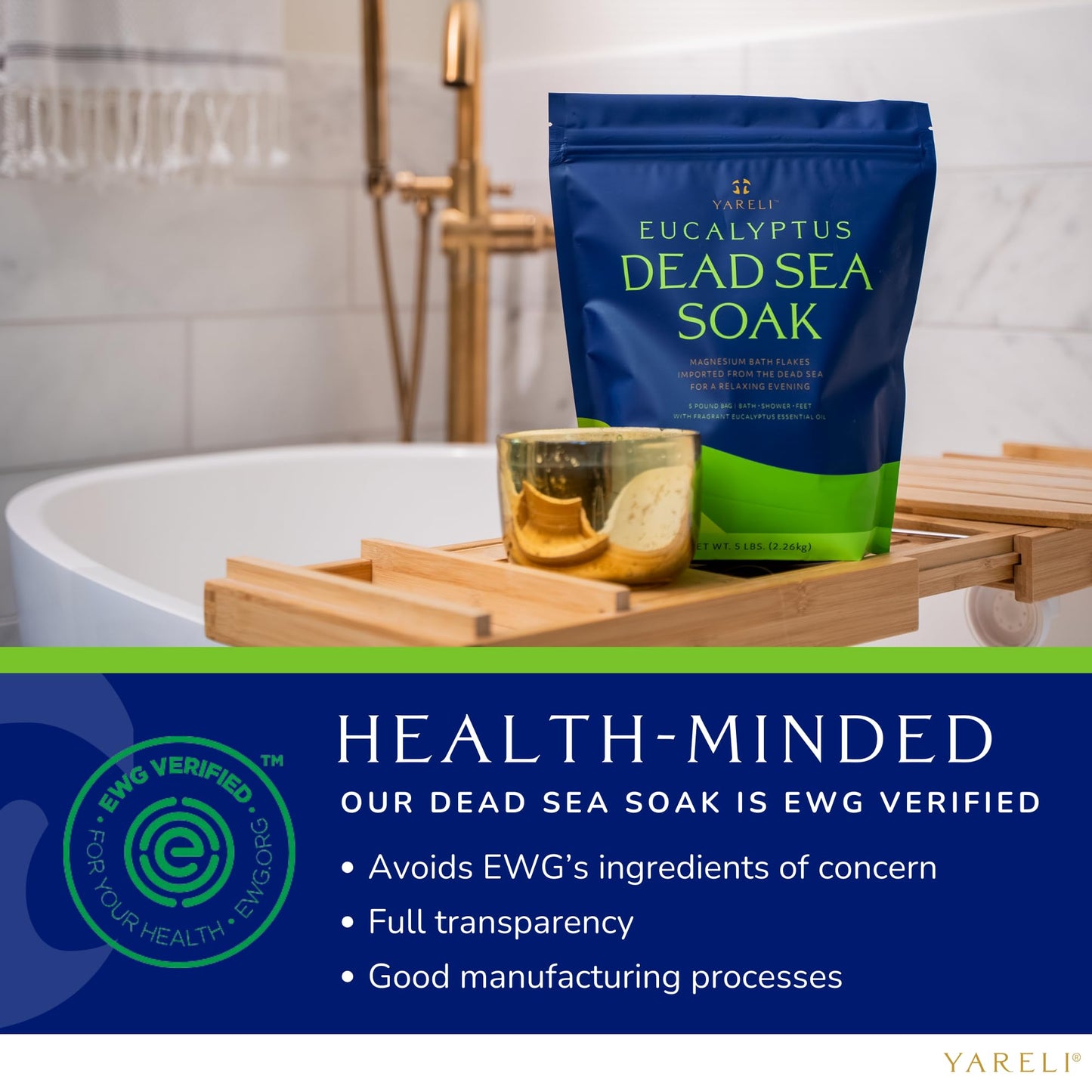 Dead Sea Bath & Foot Soak, Eucalyptus Magnesium Bath Salt Flakes, Alternative to Epsom Salt, 5lbs with Over 250,000mg of Elemental Magnesium Per Bag