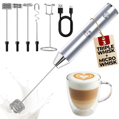 Zulay Kitchen Powerful Milk Frother Wand With 2 Duracell Batteries - Ultra Fast Handheld Drink Mixer - Electric Whisk Foam Maker for Coffee, Lattes, Cappuccino, Matcha, Hot Chocolate & Creamer - Black