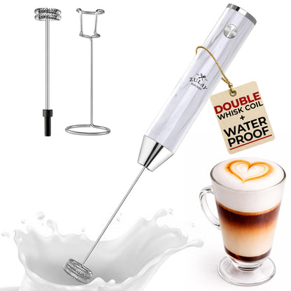 Zulay Kitchen Powerful Milk Frother Wand With 2 Duracell Batteries - Ultra Fast Handheld Drink Mixer - Electric Whisk Foam Maker for Coffee, Lattes, Cappuccino, Matcha, Hot Chocolate & Creamer - Black