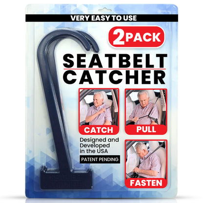 Seatbelt Catcher Seat Belt Aid Grabber - for Elderly & Disabled, Seatbelt Reacher Tool for Seniors with Back, Shoulder, or Elbow Injury, Easy Reach Mobility & Daily Living Aid, 2 Pack, Black