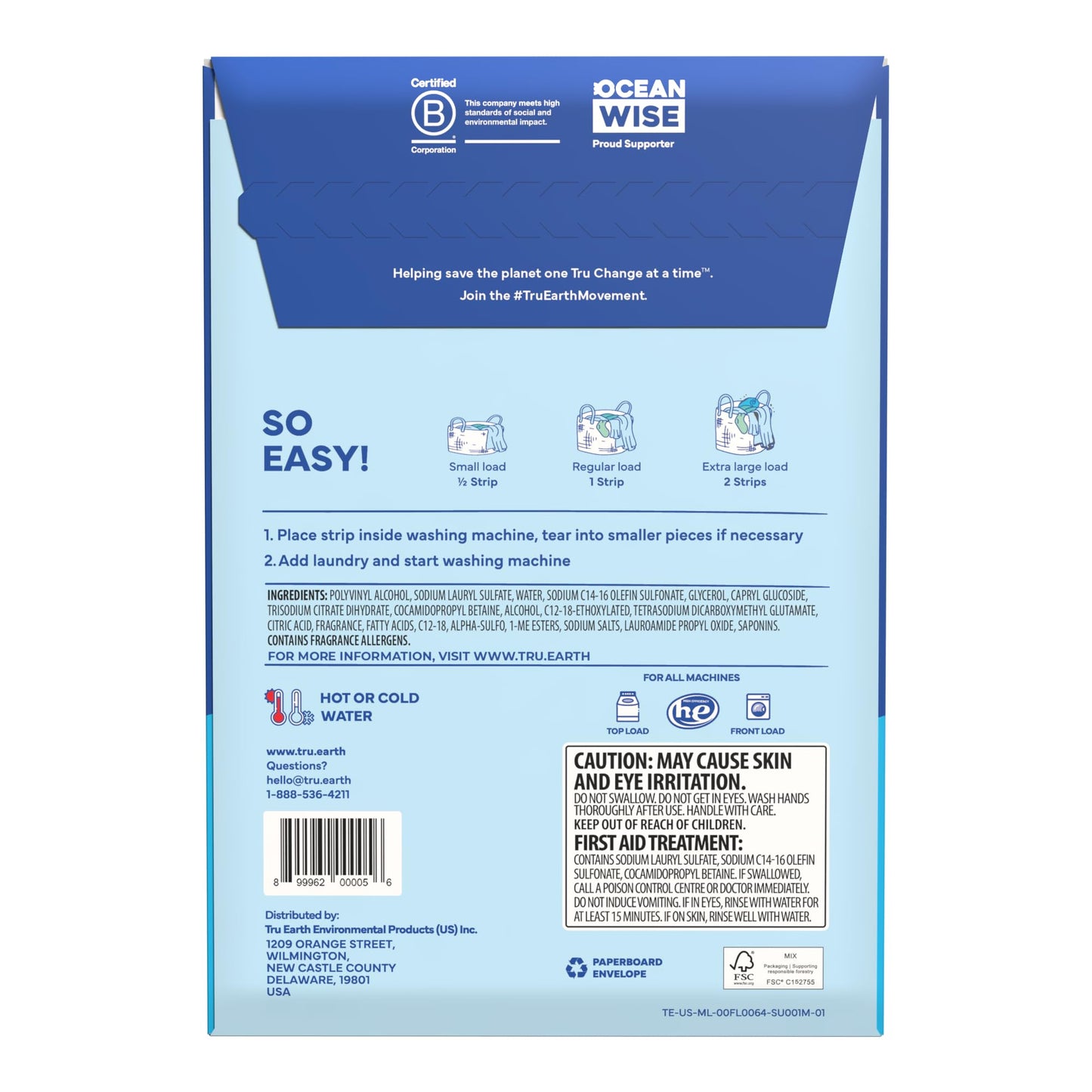 Tru Earth Compact Dry Laundry Detergent - Up to 128 Loads (64 Sheets) - Paraben-Free - Original Eco-Strip Liquidless Detergent, Travel - Fresh Linen | Packaging May Vary