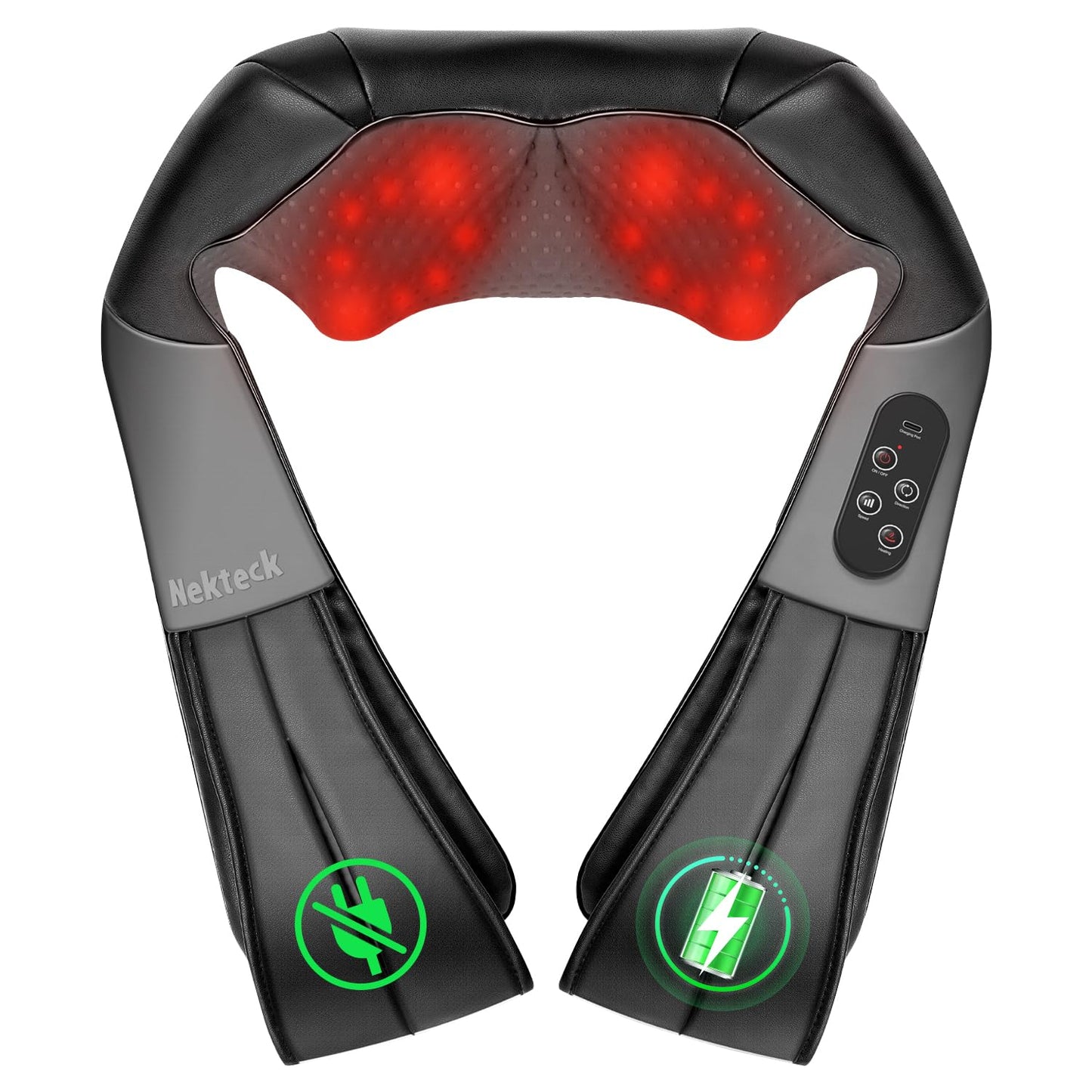 Nekteck Shiatsu Neck Massager for Pain Relief Deep Tissue with Heat, 3D Kneading Massage Pillow Back Shoulder Massagerfor Body Muscle, Plug-in Use for Home Office Car, Gifts for Mom Dad Him Her